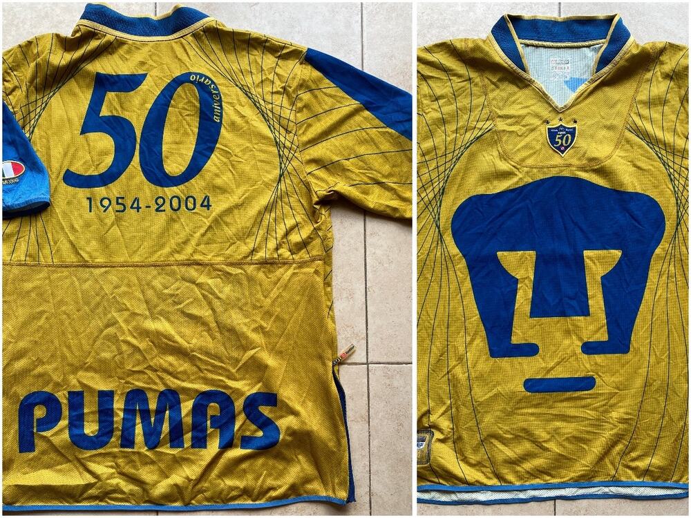 Pumas UNAM Mexico 2004 50th LOTTO jersey XL gold Anniversary navy FMF vintage